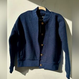 J Crew Navy “wool like “Bomber style coat w gold buttons sz small